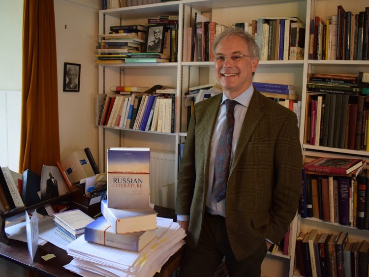 Andrew Kahn with copies of A History of Russian Literature Professor Andrew Kahn, pictured with copies of 'A History of Russian Literature'