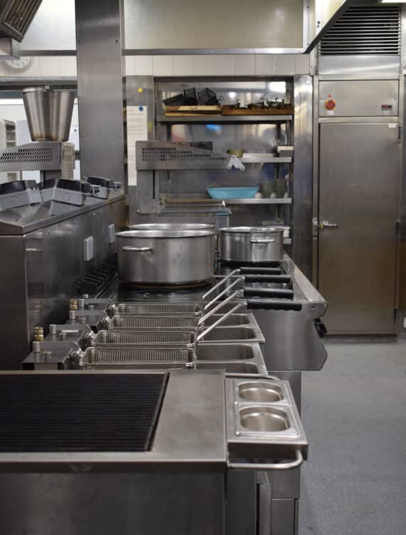 Kitchen equipment in the St Edmund Hall Kitchen, including an electric chargrill