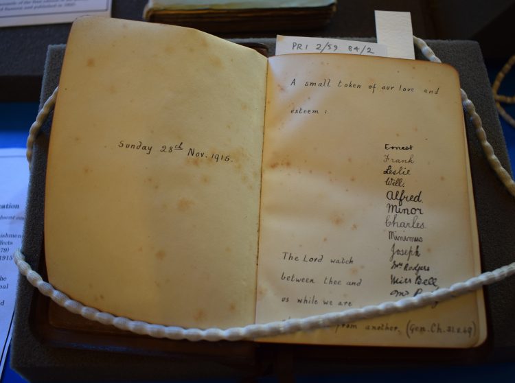 Emden's Bible, given to him in 1915 Bible belonging to A.B. Emden with dedication