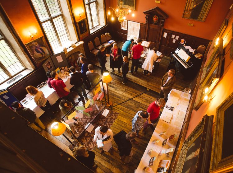 The Salon, in the Old Dining Hall, seen from above The Salon at the 2015 Research Expo, seen from above