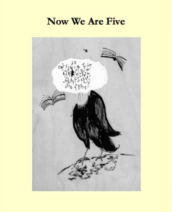 Hall Writers' Forum, Now We are Five cover image by Jude Cowan Montague Cover of 'Now We Are Five', a publication by the Hall Writers' Forum