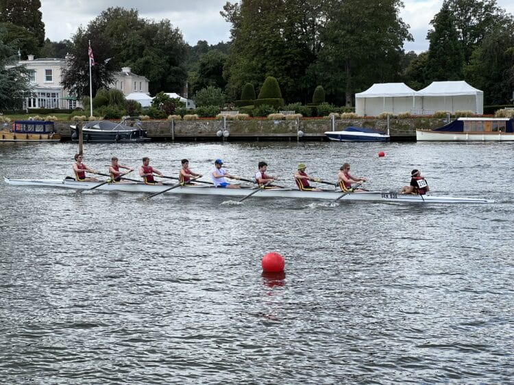 Henley Town and Visitors Regatta July 2023 _ 2 Students in a boat on the river Thames at Henley Town and Visitors Regatta