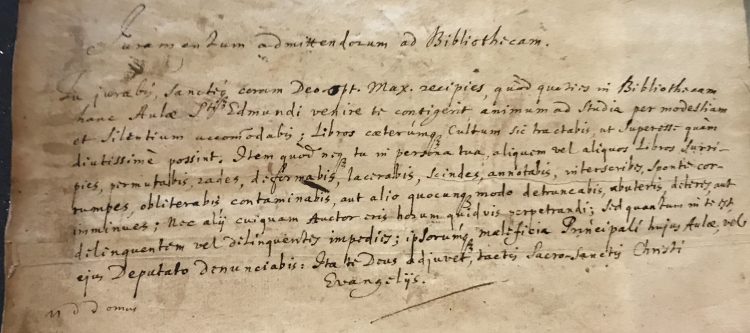 Oath of admittance to the Library