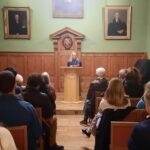 Poet Ange Mlinko reads to an audience at St Edmund Hall