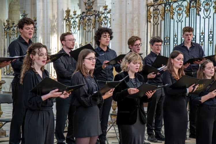 Pontigny tour 2024 6 The St Edmund Hall Choir performing inside Pontigny Abbey