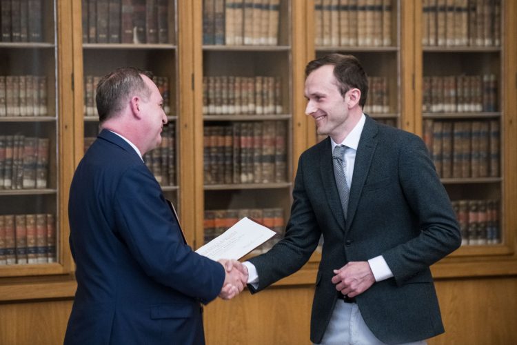 Václav Janeček receiving Bolzano Prize Václav receiving the prize from Professor Tomáš Zíma