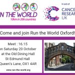 Poster to advertise the Run the World event in Oxford on Saturday 20 October 2018
